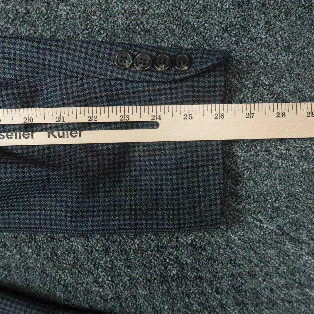 Lauren Ralph Lauren‎ Blazer Mens 44L Gray Blue Houndstooth Wool LRL Sport Coat